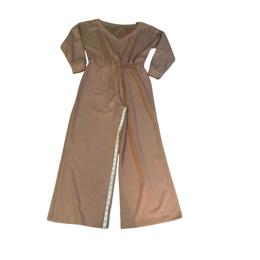 ChicMe Womens V-Neck Long Sleeve Wide Leg Jumpsuit Tan Elastic Waist Size L